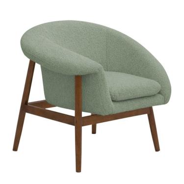 Imagem de Poltrona Decorativa Yumi Base Madeira Braço Direito Bouclé Verde Claro - Nexta Casa