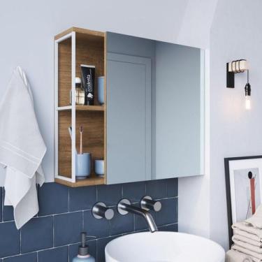 Imagem de Armário para Banheiro Industrial com Espelho e 2 Nichos - Branco/Mel -