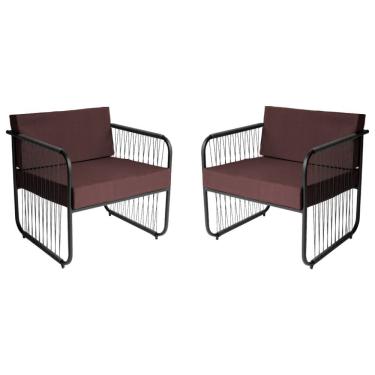 Imagem de Conjunto 2 Poltronas Córdova Área Externa Fibra Sintética Preto Marrom Acesse Móveis