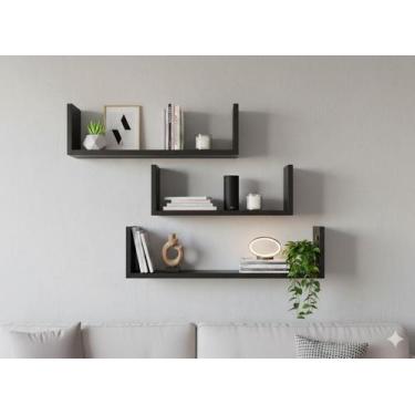 Imagem de Kit 3 Nicho Prateleira U 30, 60, 90 Sala Mdf Decoração Cozinha Lavande