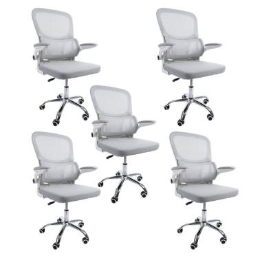 Imagem de Kit 5 Cadeiras de Escritório Diretor Oficial Atenas sem Apoio Cinza