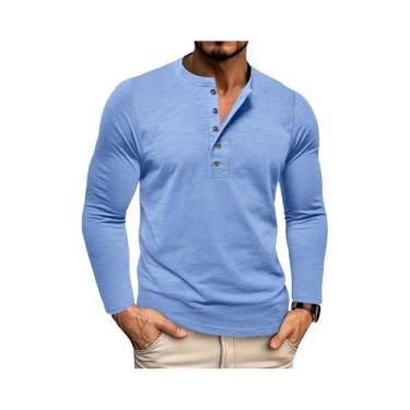 Imagem de Camiseta Masculina Slim Fit De Manga Longa Com Gola Henley, Respirável