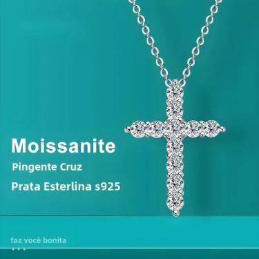 Imagem de Colar Feminino Com Pingente De Cruz Em Moissanite Prata Banhada a Ouro