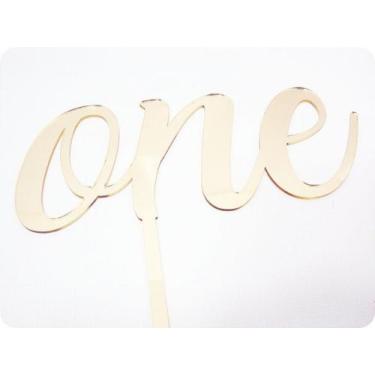Imagem de Topo de Bolo ONE Um Ano em Acrílico Espelhado Dourado - Decoração de F