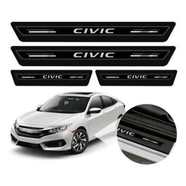 Imagem de Soleira Honda Civic 2001 A 2021 Platinum Preta Jogo 8 Peças - TTs Dist