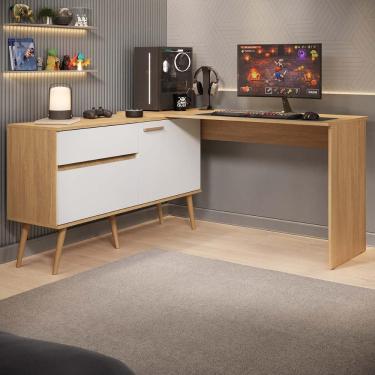 Imagem de Mesa Gamer Em L Para Computador 2 Portas 1 Gaveta Arena Multimóveis Mp6050 Madeirado-branco