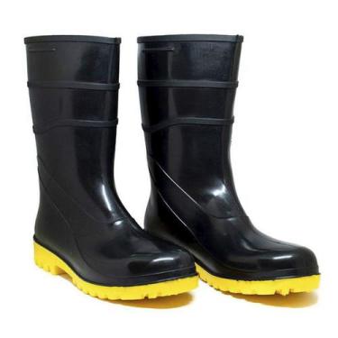 Imagem de Bota para motoqueiro galocha de borracha pvc forrada cano medio preto 