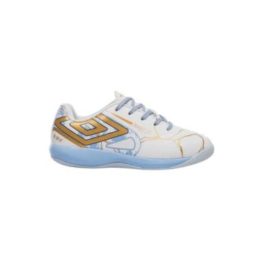 Imagem de Chuteira Infantil Umbro 1372622 Futsal Pro 5 Jr Kintsugi, Branco, Azul