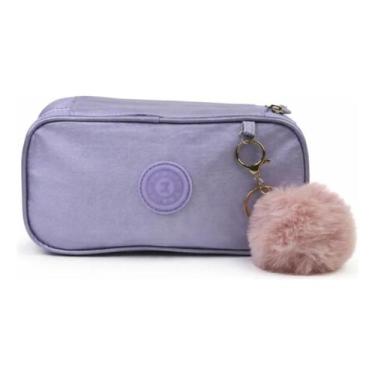 Imagem de Estojo Escolar Feminino Grande Cute Aesthetic com Pompom Porta Caneta 