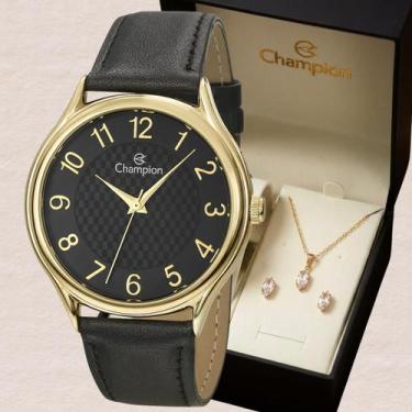 Imagem de Relógio Champion Feminino Dourado CH22706K Kit Colar Brinco