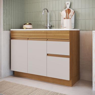 Imagem de Balcão de Cozinha Bp Mdp 120cm 3 Portas 2 Gavetas com Rodapé Organic Marrom/Sand