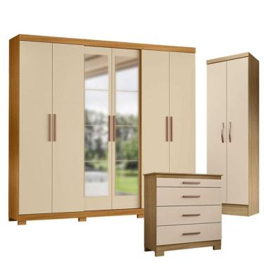 Imagem de Guarda Roupa Casal San Diego com Espelho com Cômoda 4 Gavetas New e Multiuso New Egito...
