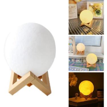 Imagem de Luminaria lua cheia abajur led 3d de mesa sem fio bateria luz amarela 
