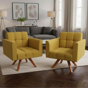 Imagem de Poltrona Sala Decorativa Kit 2 Elisa Giratória Castanho MM30 Veludo Mo