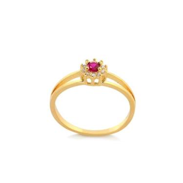 Imagem de Anel De Formatura Feminino Vermelho Rubi Banhado A Ouro - Radhau Joias