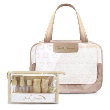 Imagem de Kit De Bolsa Transparente E Frascos De Viagem De 10 Peças Bege - Jacki