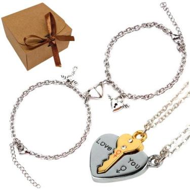 Imagem de Pulseira Magnética E Colar Casal Namorados Chave Coração Kit - Things 