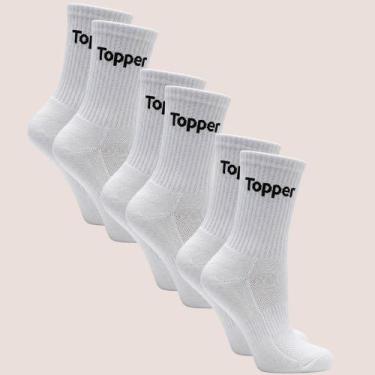 Imagem de Kit 3 Pares Meia Topper Cano Alto Para Academia Treino, Branco, 39 a 4