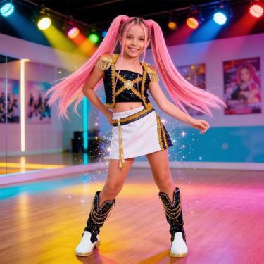 Imagem de Fantasia Guerreiras do KPop Infantil Branca Golden de Luxo pra Menina 