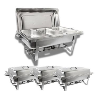 Imagem de Kit 3 Rechaud Retangular 3 Cubas 1/3 GN 6 Litros Inox Fogareiro Gourme