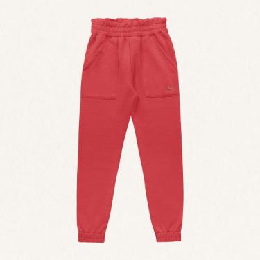 Imagem de Calça Infantil Menina Em Moleton Lurex com Bolso Fakini, Vermelho, 4, 