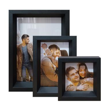 Imagem de Kit 3 Porta Retrato Vertical Foto Moldura Luxo Título:moldura Preta Com Acrílico