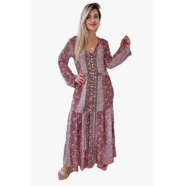 Imagem de Vestido Longo Indiano Estampado Toque de Seda-Cod.LDR-1644 - Aléci Fas