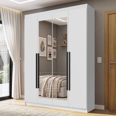 Imagem de Guarda Roupa Solteiro Venus 1105K52E2G1 4 Portas de Bater com Espelho MDP Branco-Branco...