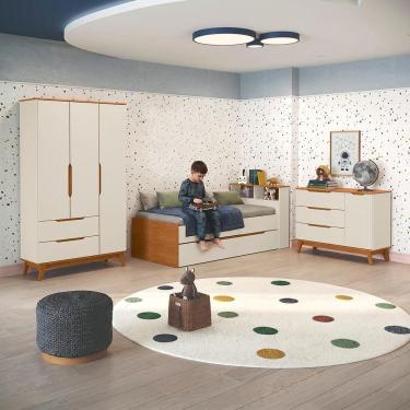 Imagem de Quarto Infantil Completo 4 Peças Crescer com Guarda-Roupa Cômoda Cama e Auxiliar Argila-jequetiba Kappesberg