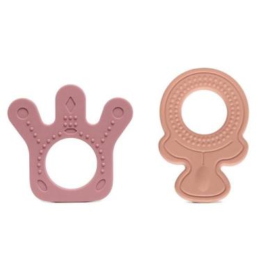 Imagem de Kit 2 Mordedores de Silicone Texturizado Piccolo Rosa/Terracota - Infa