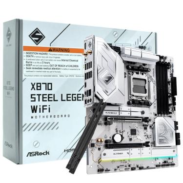 Imagem de Placa Mãe Asrock X870 Steel Legend Wi-Fi com DDR5, Pcie 5.0, Bluetooth 5.2, RGB e 2.5GbE e 4x DIMM