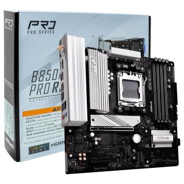 Imagem de Placa Mãe Asrock B850M Pro RS Wi-Fi Socket AM5 DDR5 Micro ATX com Bluetooth 5.2 e Wi-Fi 6 Preto