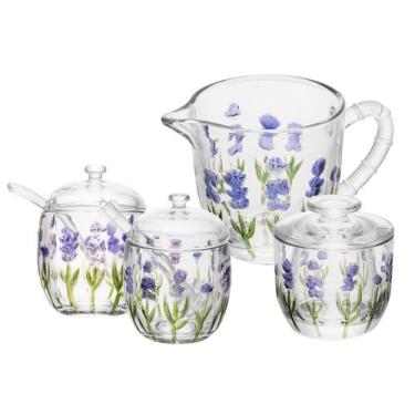 Imagem de Kit Manteigueira, Leiteira, Açucareiro e Meleira Lavanda Hand Painting