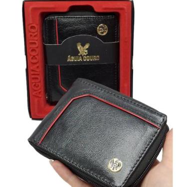 Imagem de Carteira Masculina Couro 100% Legítimo com Zíper Caixa Presente - Águi