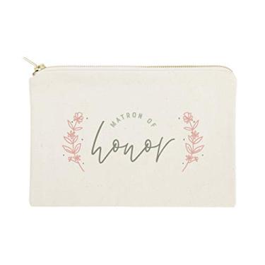 Imagem de The Cotton & Canvas Co. Bolsa de cosméticos de casamento moderna, presente de festa de noiva e bolsa de maquiagem para viagem, Floral Matron of Honor