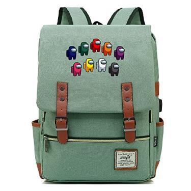 Imagem de Mochila retrô com estampa Among Space Game, mochila escolar retrô unissex (com USB), Verde, Large, Clássico