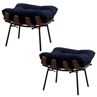 Imagem de Kit 2 Puffs Decorativos Sala de Estar Abel Base de Madeira Preto Veludo Azul - Gran Belo