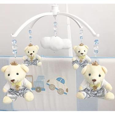 Imagem de Móbile de berço musical e giratório urso príncipe azul marinho coroa realeza rei musica para bebê (Cinza)