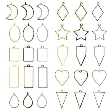 Imagem de Pingente de moldura vazada, 30 peças de liga com pingente em branco para fazer bijuterias para decoração de celular
