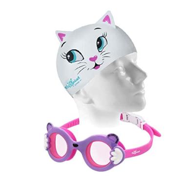 Imagem de Kit Natação Speedo Óculos Baloo + Touca Divertida Silicone Infantil 2 a 6 anos (óculos rosa/touca cat)