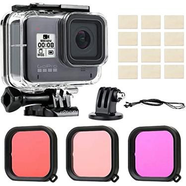 Imagem de Kit de caixa estanque a prova dagua, três filtros de mergulho e 12 pastilhas anti-embaçamento compatível com gopro 8