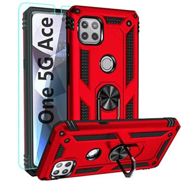 Imagem de Capa para Moto One 5G Ace, com protetor de tela HD, YZOK [nível militar] Anel de suporte para carro, capa protetora híbrida de policarbonato rígido macio TPU à prova de choque para Motorola Moto One 5G Ace (vermelha)
