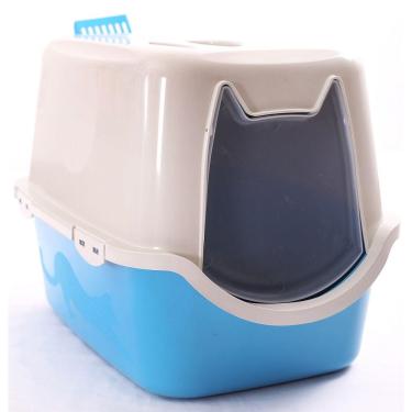 Imagem de Caixa De Areia Gato Fechada Portinha E Filtro Pazinha Azul