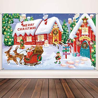 Imagem de Suprimentos de decoração de Natal, tecido extra grande North Pole para decoração de Natal, banner de Feliz Natal, banner do Papai Noel, banner de fundo para cabine fotográfica
