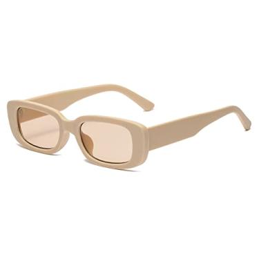 Imagem de Óculos de sol elegantes femininos homem rosa pequeno retângulo colorido óculos de sol moldura quadrada uv400 óculos, chá leve, como imagem