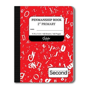 Imagem de iScholar Livro de composição primária grau 2, 19 x 24 cm, 80 folhas, regras Skip Line, mármore vermelho (10029)