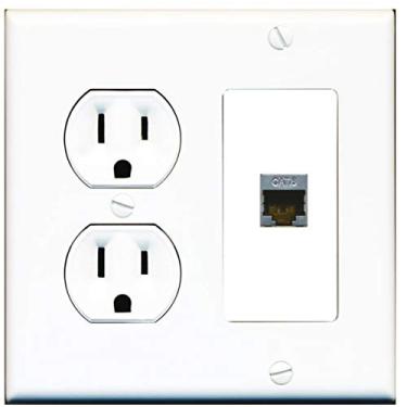 Imagem de Placa de parede Ethernet blindada de 15 Amp redonda com 1 porta cat6 branca