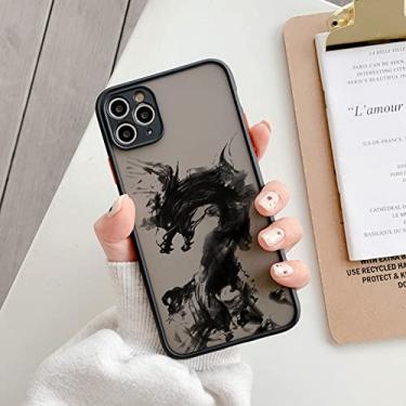 Imagem de Capa de telefone de pintura de pincel de tinta padrão dragão para iphone x xr xs max 7 8 plus se 2020 12 13 mini 11 pro max capa traseira dura, dragão de tinta preto 5, para iphone x