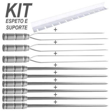 Imagem de Kit Suporte Inox Mais Espetos 60cm  Churrasco Carne - Df88