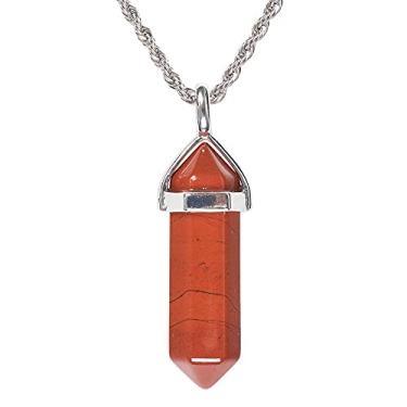 Imagem de Natural Red Jasper Gemstone Hexagonal Pointed Reiki Chakra Pendant Necklace 50cm High-grade Iron Gift Box